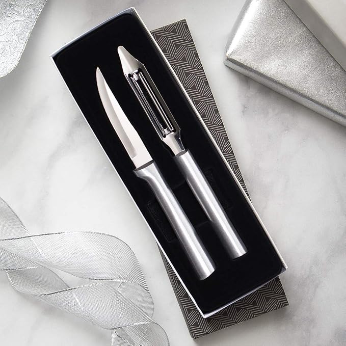 Rada Cutlery Pare & Peel Gift Set (S46) with Quick Edge Sharpener (R119), 2-Piece Knife Set and Knife Sharpener, Stainless Steel Blades, Silver Handle