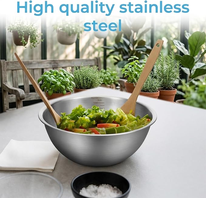 5 Pack Stainless Steel Mixing Bowls with Marks, Heavy Duty Nesting Bowls Set, Food Grade 304, Dishwasher Safe & Stackable for Cooking, Baking, Prepping (1, 1-1/2, 2, 2-1/2, 3-1/2 QT)
