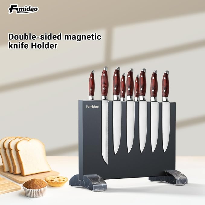 Magnetic Knife Holder Block,Black Magnetic Knife Stand for Kitchen Counter Top,Double Sided Stainless Steel Knife Storage,Strong Magnet Knife Rack