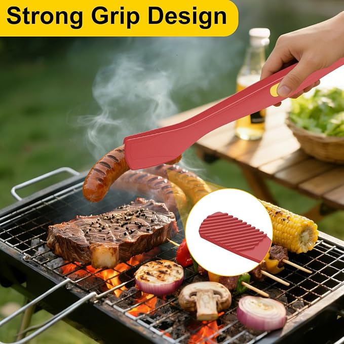 Beijiyi Kitchen Tongs for Cooking, 9" & 12" Set, Silicone Cooking Tongs with Silicone Tip for Nonstick Cookware, 600°F Heat Resistant, Stainless Steel Core, Great for Grilling and Serving Food (Red)