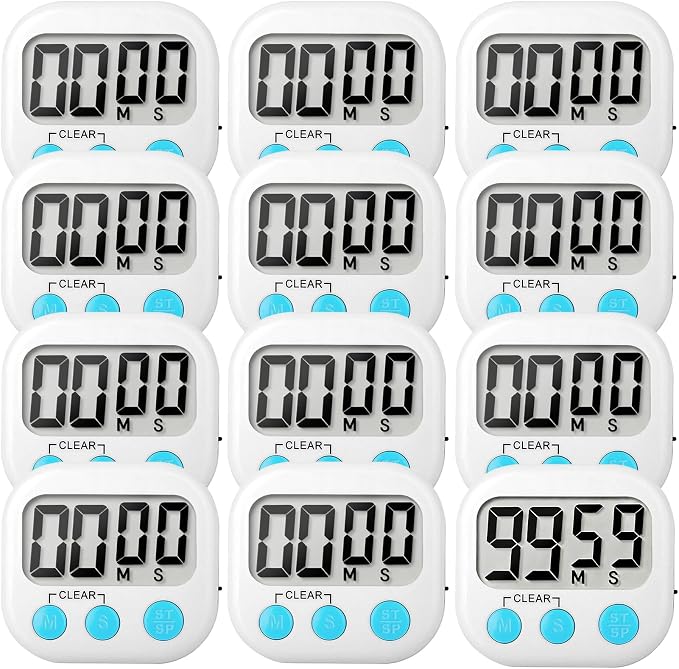 12 Pack Digital Kitchen Timer Small Classroom Timers for Kids Teachers (White)