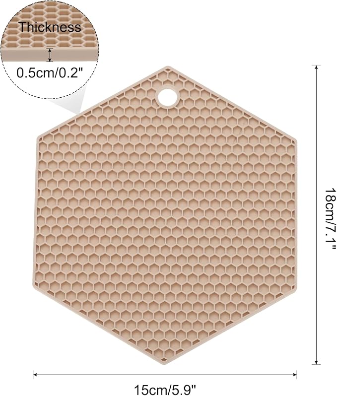 uxcell 4pcs Silicone Trivet Mats Heat Resistant Silicone Pot Holders for Hot Pots and Pans, Non-Slip Hot Pads for Kitchen Hot Dishes Table Countertops, Beige(Hexagonal)