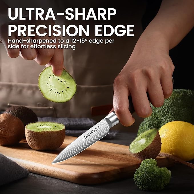 DiiHAUZZ Paring Knife, 3.5 Inch Fruit Knife, High Carbon Stainless Steel | Ultra Sharp Forged Blade, Ergonomic Pakkawood Handle No Cracking, Peeling Fruits Cutting Slicing Vegetable, Gift Box & Sheath