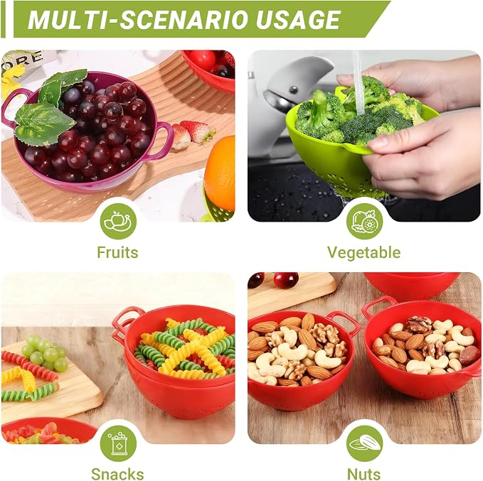 4pcs Small Colander Set, 7.5in Mini Colander, Plastic Food Strainer with Double Handles for Fruits, Vegetables, Pasta - Send Goods from Local Warehouse