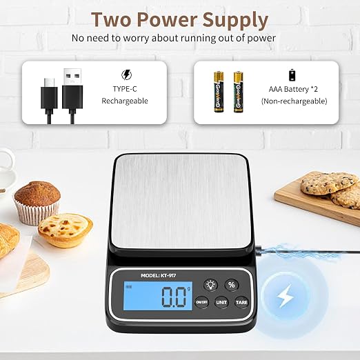 SEMIER Kitchen Scale with 4 Units Percentage and Tare Function, 5kg/11lb, 0.1g/0.01oz Accuracy Digital Scale for Food, Cooking, Baking and Portion Control, USB Rechargeable