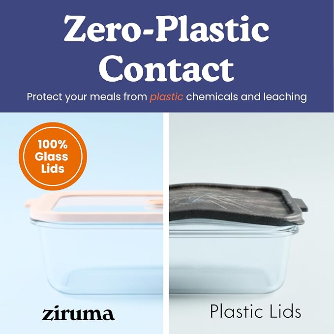 Non-Toxic Glass Food Containers with Lids, 4-Pack, 21 oz, Airtight, Gray | Plastic & BPA free. Glass body, glass lid & platinum silicone seal. Airtight & leakproof. Freezer & microwave safe.