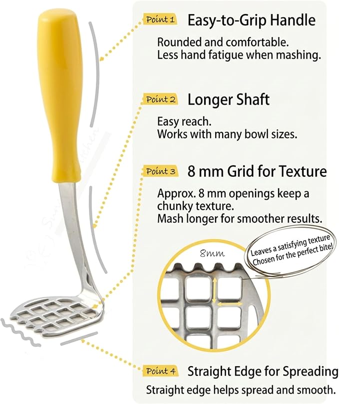 Smallish Egg & Potato Masher, Heavy Duty Stainless Steel, Hand Smasher For Potatoes Avocado and Beans 7.4” Mashing Utensils