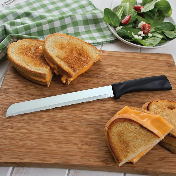 Rada Cutlery Anthem Series 8" Bread Knife (W443), Stainless Steel Serrated Blade, Black Handle