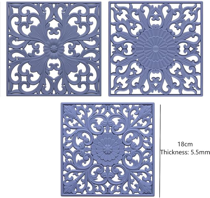 Silicone Trivets for Hot Dishes-Pots&Pans, Multi-Use Carved Trivet Mat, Insulated Silicone Mats, Flexible Square Trivet for Countertop&Tabletop, Pot Holders Hot Pads Set 3 Grey