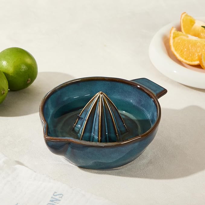 Ceramic Lemon Juicer Reamer Manual Citrus Lime Hand Squeezer Bowl with Handle and Pour Spout, Handheld, Easy to Use and Clean