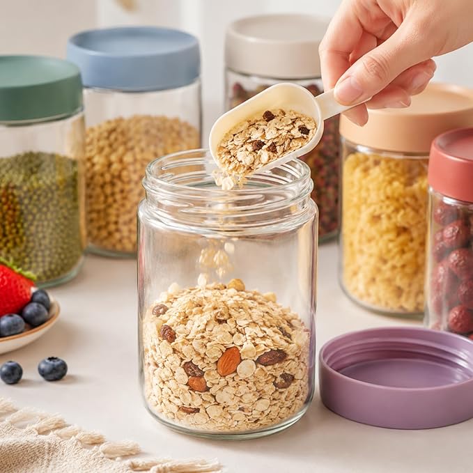 Artcochan Overnight Oats Containers with Lids 16 oz Glass Jars 6 Pack Glass Mason Jars with Airtight Lids, Perfect for Oats, Yogurt, Chia Pudding, Snack