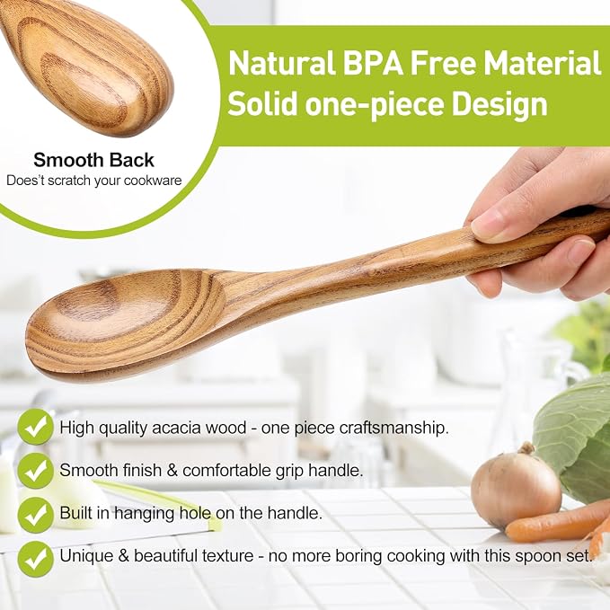 3 Piece Wooden Spoons for Cooking Spoon Set Wood Cooking Utensils Serving Spoon Kitchen Spatula Large Mixing Spoon Long Baking Ladle Bamboo Stirring Non Toxic Spoons Ladles Kitchen Tools Utensil