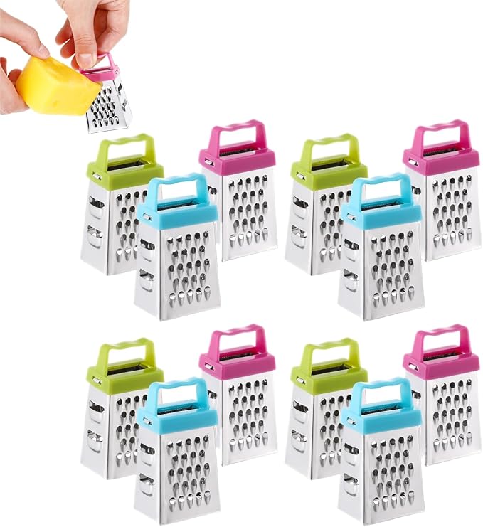 Ciieeo 12 Pcs Mini Cheese Grater Box Set Stainless Steel Graters for Kitchen with Handle Handheld Vegetable Grater for Cheese Fruits and Vegetables Compact 2.63 X 1.45 X 4.25 in