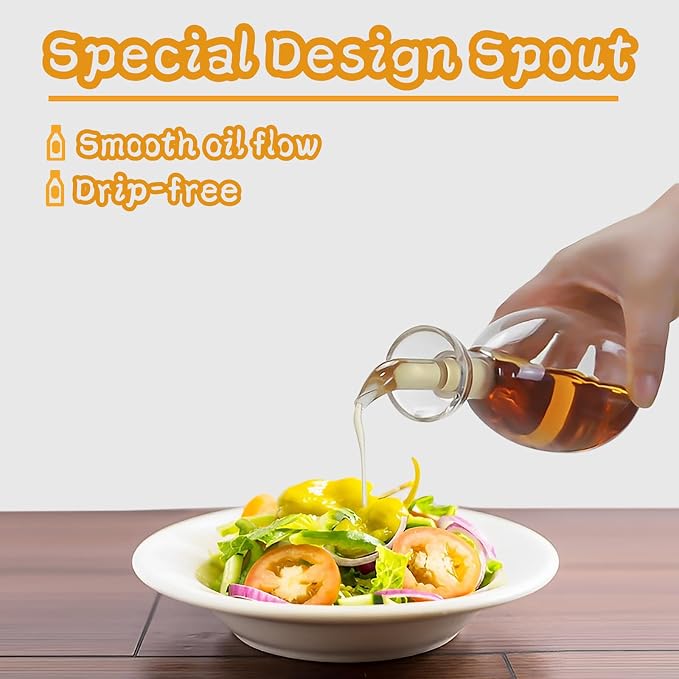 Affogato Glass Oil Bottle with Spout, Olive Oil Dispenser Vinegar Drizzler Pourer Stopper Pot, Soy Sauce Vinegar Cruet Non Drip Heat-Resistant for Cooking Kitchen Restaurant BBQ (10 oz)
