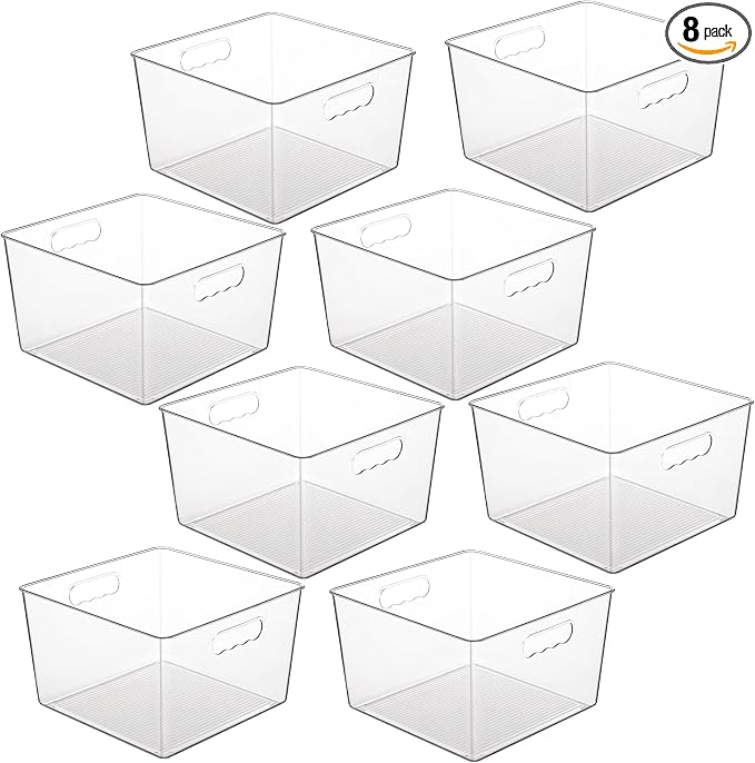 Vtopmart 8 Pack Extra Large Clear Storage Bins, 11x11 Cube Organizer | Acrylic Cube Storage Bins, Plastic Containers with Handle for Pantry, Kitchen, Closet, Laundry Room, Bathroom, Under Sink