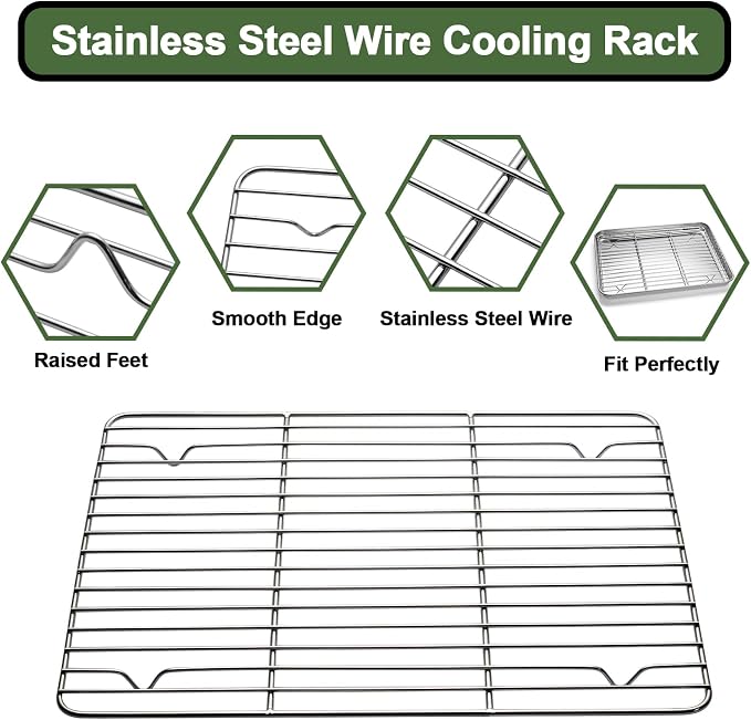 Baking Sheet Tray Cooling Rack with Silicone Mat Set, Stainless Steel Cookie Pan For Oven, Set of 9 (3 Sheets + 3 Racks Mats), Warp Resistant & Heavy Duty & Easy Clean, Grey