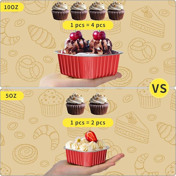 10oz Aluminum Foil Brownie Pans with Lids, 40 Pack Square Cake Pans, Disposable Ramekins Cupcake Cups Containers,Mini Cake Baking Pans,Large Muffin Tin Holder for Catering Gathering - Red