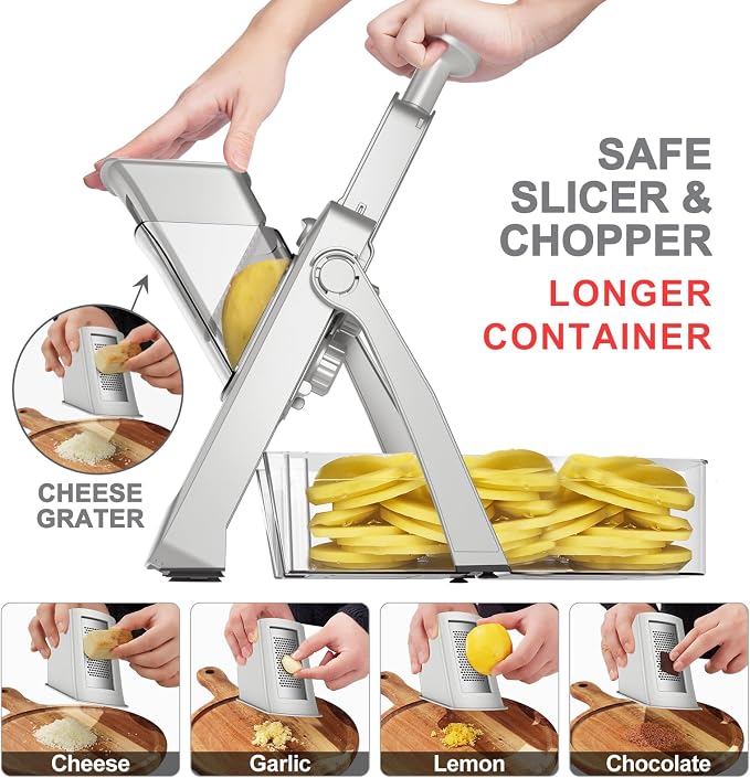 SupMaKin Upgrade Larger Safe Mandoline Slicer with Cheese Grater Potato Slicer for Chips, Vegetable & Food Cutter,Thickness Adjustable 0.1-8 mm, Kitchen Faster Slice (Only Slicer)