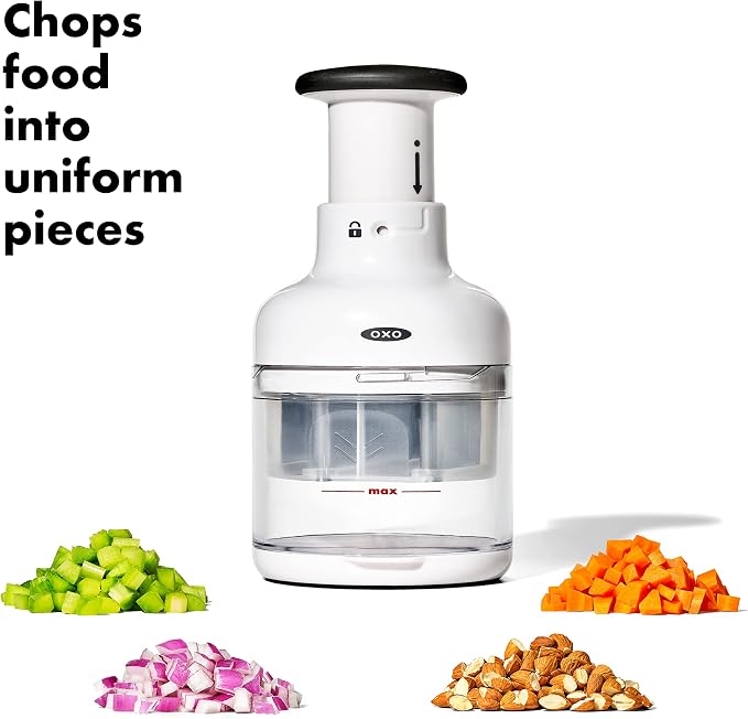 OXO Good Grips Vegetable Chopper (White) and Ground Meat Chopper (Black)