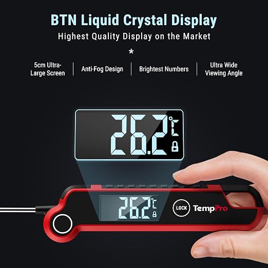 TempPro TP620 Instant Read Meat Thermometer Digital, Cooking Thermometer with Large Auto-Rotating LCD Display, Waterproof Food Thermometer Digital for Kitchen, BBQ, or Grill (Previously ThermoPro)
