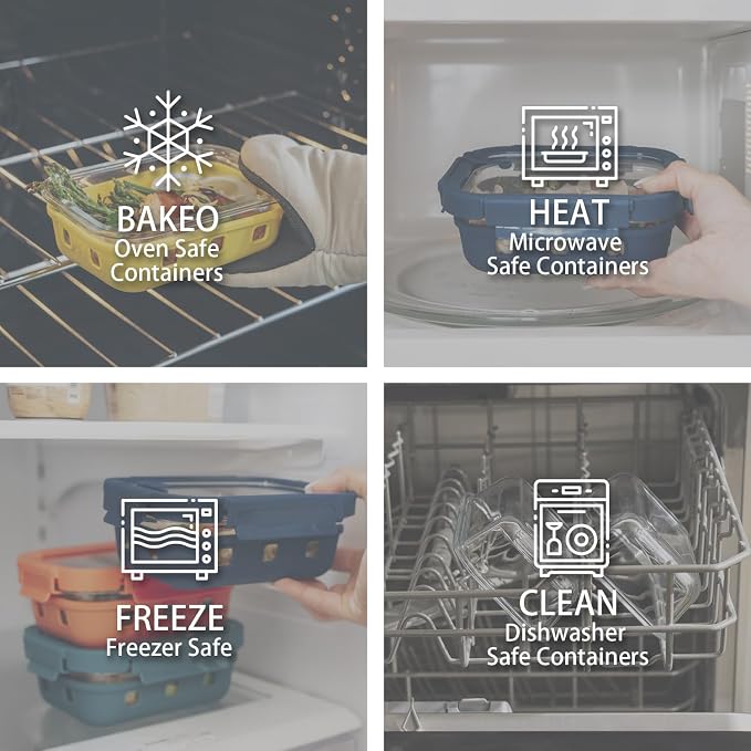 Glass Meal Prep Containers 5-Pack With Glass Lids & Steam Vent, 35 Oz / 4.4 Cups Leakproof Airtight Food Storage Containers, Borosilicate Glass, Microwave And Dishwasher Safe, Bpa-Free