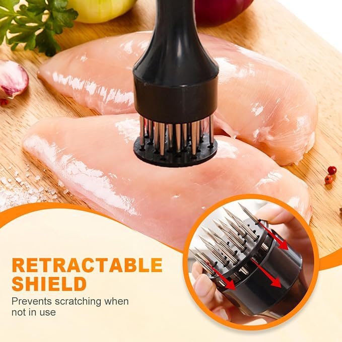 Stainless Steel Meat Tenderizer, Meat Tenderizer Tool Meat Tenderizer with 21 Stainless Steel Ultra Sharp Needle Blades Kitchen Gadgets for Chicken Steak Beef Meat Tenderizer (White+Black, 2Pcs)