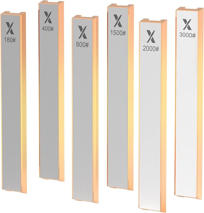 6 PCS Diamond Knife Sharpening Stones Set with Aluminum Base 6.2×0.9", Diamond Plates Kit for XARILK type Sharpeners System, 180# 400# 800# 1500# 2000# 3000# Grit