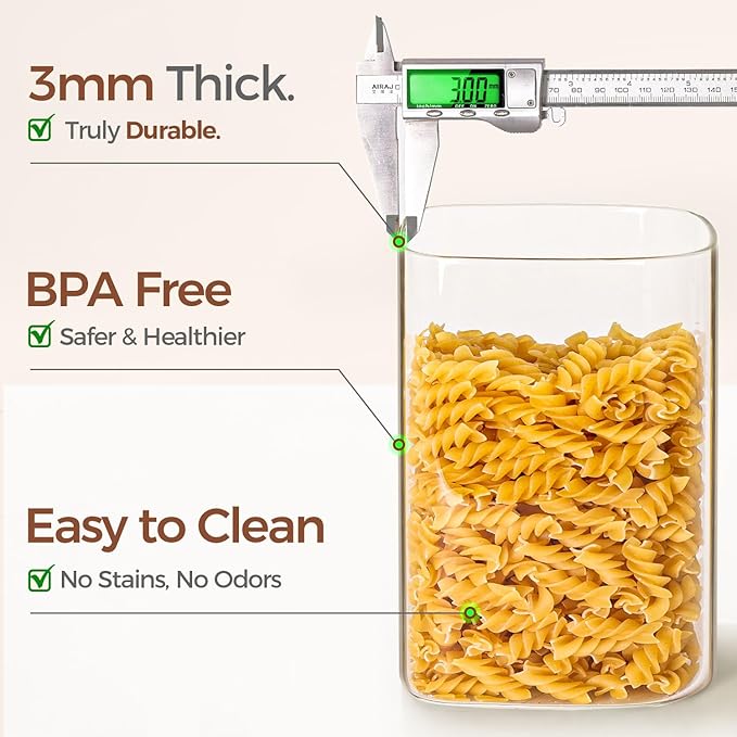 ComSaf Glass Storage Jars with Bamboo Lids 3.6 Qt 2 Pack Large Wide Mouth | Pantry Organization, Flour Sugar Coffee Beans, Pasta Cereal Dry Food, Big Capacity, Cabinet Organization, Dry Food Storage