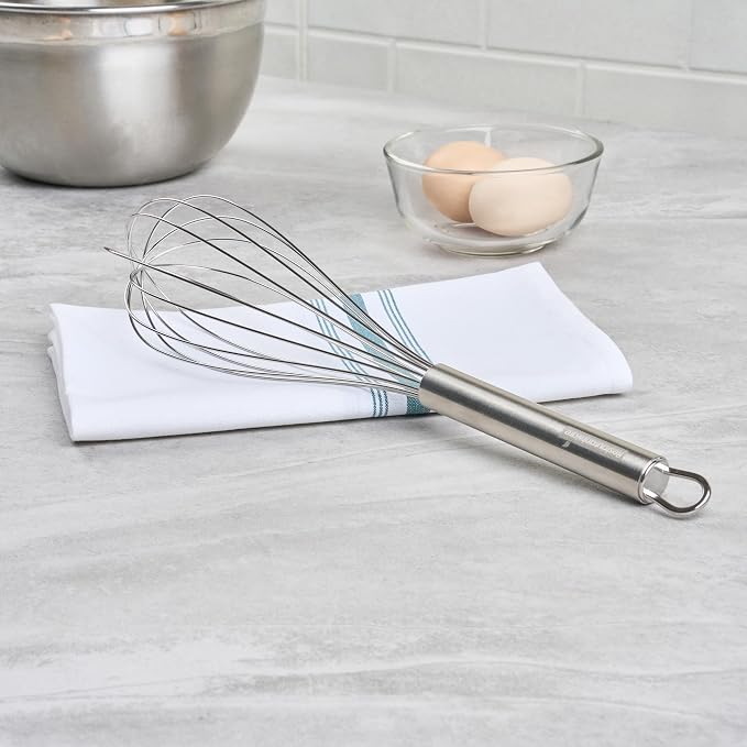Restaurantware 12 in Stainless Steel Wire Whisk - German Standard Kitchen Balloon Whisk with Ergonomic Handle, Dishwasher Safe - Durable French Whisk for Cooking, Mixing Thick Batter and Sauce