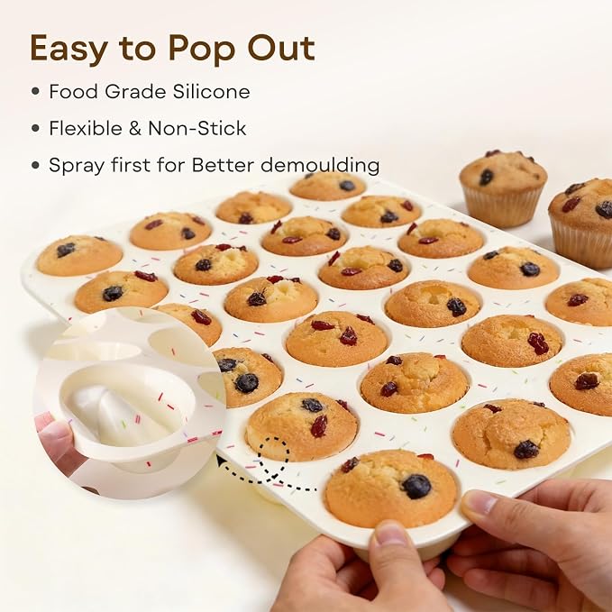 Silicone Mini Muffin Pan, 24 Cup Nonstick Mini Cupcake Pan 2Pcs | Food-Grade Silicone Muffin Tin, Oven Dishwasher Freezer Safe Silicone Molds for Home Baking DIY, Mini Cupcakes, Egg Bites