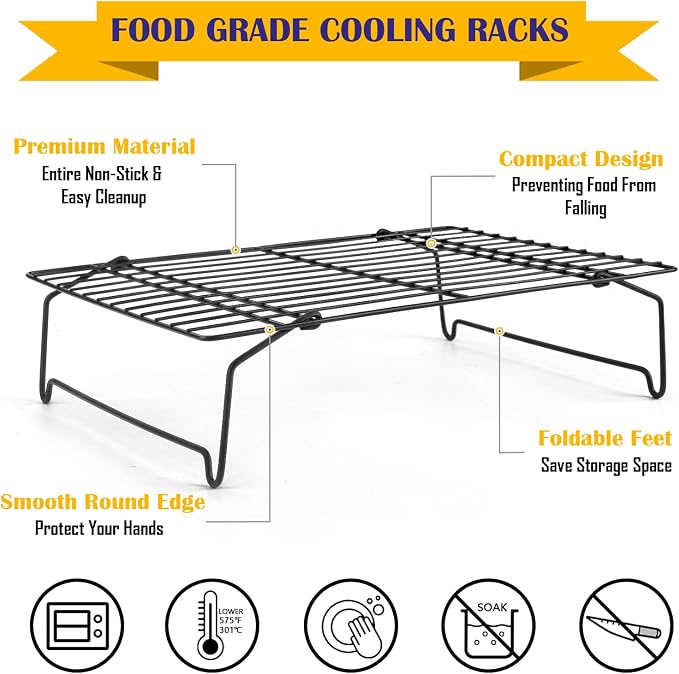 Cooling Racks for Cooking and Baking, Leonyo 4-Tier Stackable Baking Cookies Racks, Stainless Steel Wire Rack for Cooling Roasting Grilling, Oven Safe, 15" x 10"