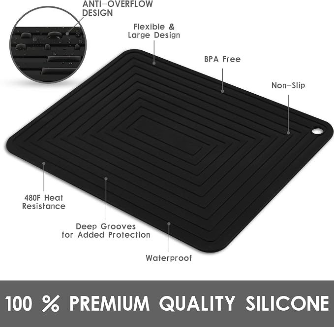 Trivets for Hot Dishes, Silicone Trivet Pads for Kitchen, Silicon Trivets for Hot Pots and Pans, Big Silicone Pot Holders, Trivet for Quartz Countertops, Heat Resistant Mats Set 2 Black