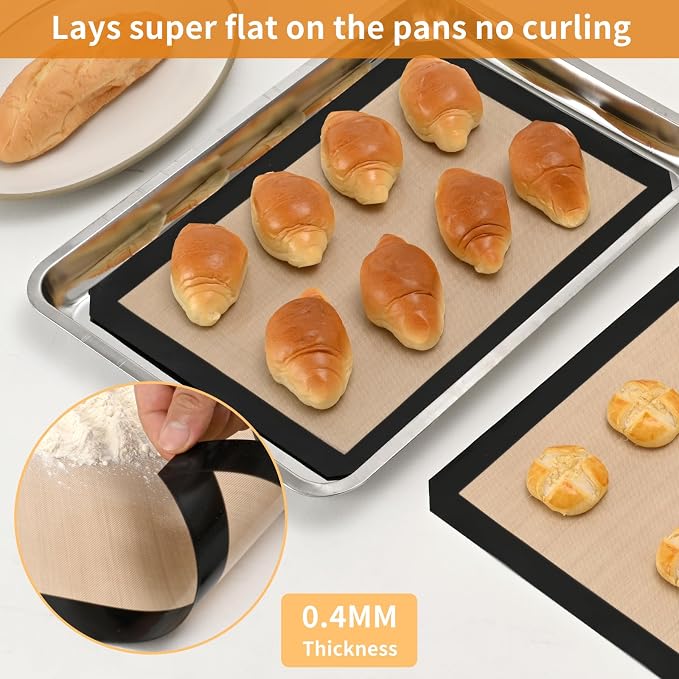 Luckyiren 2-Pack Silicone Baking Mats – Non-Stick Reusable Oven Liners for Half Sheet Pans (16.54" x 11.62"), BPA-Free Silicone, Easy to Clean, for Cookies, Roasted Veggies, Pizza & More | 2 16.54 x 11.62 in silicone mats for baking fit half sheet pans...