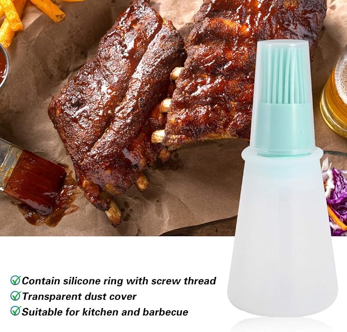 Fdit 2Pcs Silicone Oil Bottle Brush with Lid Set Soft Sauce Bottle with Silicone Basting Brush Cooking Oil Bottle Brushes for Pastries BBQ Meat Honey Marinades (green)