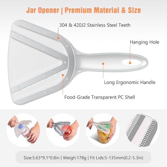 Uinxan Patented Jar Opener, Ideal for Weak Hands & Seniors with Arthritis | Effortlessly Opens 0.2"-5.3" Stubborn Lids & Screw Bottle Caps, Handheld Manual, Durable 304 Stainless Steel (Pink)
