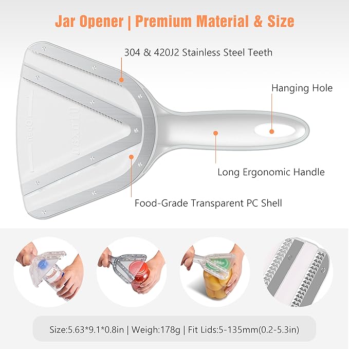 Uinxan Jar Opener for Weak Hands & Seniors with Arthritis - Handheld Manual | Effortlessly Opens Stubborn Screw Lids & Bottle Caps. 304 Stainless Steel. Durable. Patented Kitchen Gadget (Red)