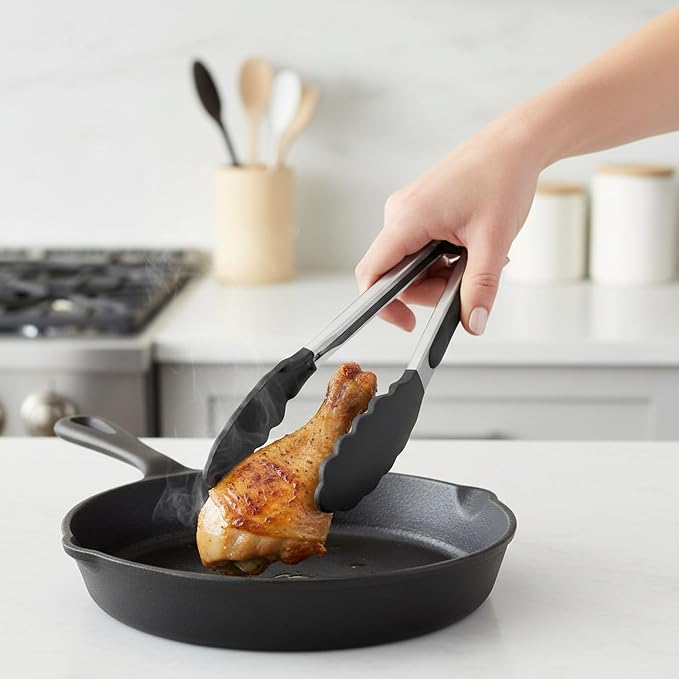 Jata Hogar AC35 Silicone Kitchen Tongs Black Ergonomic Handle Essential Line