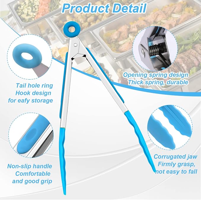 6Pack Kitchen Tongs,7 Inch Small Silicone Tong,Serving Tongs with Silicone Tips Sliding Rings,Stainless Steel Food Cooking Tong for Cooking Serving BBQ Grilling Salad(Multicolor)