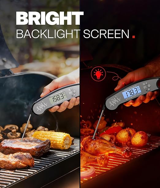 Meat Thermometer Digital – Instant Read Food Thermometer for Grilling, BBQ, Air Fryer, Smoker, Candy Making, Kitchen Gadgets, BBQ Essentials, Gift for Dad, Men, Black & Grey