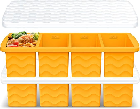 Doasuwish Silicone Freezer Tray for Soup with Lid – 1-Cup Soup Container Cube Style Ice Cube Trays for Freezer, Meal Prep & Food Storage, Freeze 250mL/125mL Portions – 2 Pack