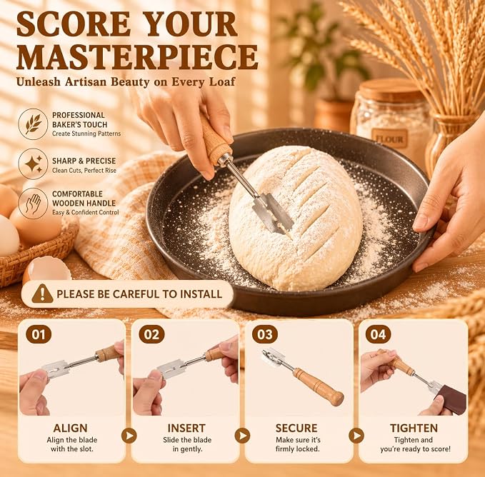 Sourdough Starter Kit, Bread Baking Supplies with Round & Oval Banneton Proofing Baskets, Starter Jar, Bread Sling, Dough Whisk, Scrapers, Stencils, Cooling Rack & Bag