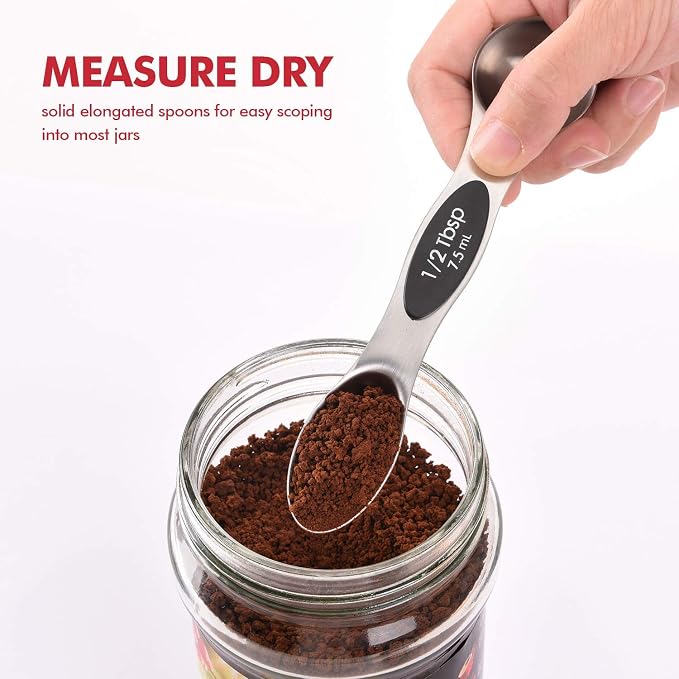EDELIN Measuring Cups and Magnetic Measuring Spoons Set, Stainless Steel 5 Cups and 7 Spoons (Black)