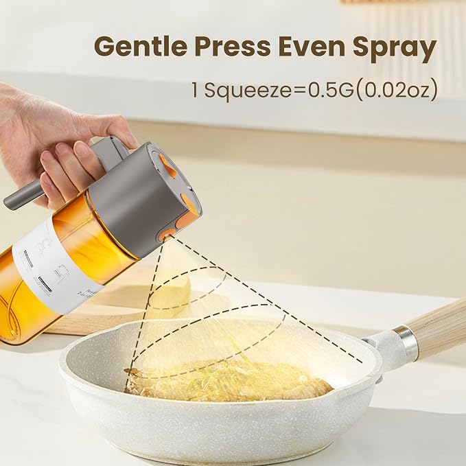 LAKUMIQI 2 in 1 Oil Sprayer for Cooking, 17oz | Light-Blocking Glass Spray Bottle with Stickers, Oil Dispenser for Salad, Air Fryer & BBQ