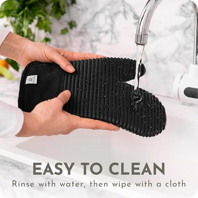 Silicone Oven Mitts and Pot Holders Set, 4-Piece | Extra Long Heat Resistant 500°F, Non-Slip Waterproof Oven Gloves with Quilted Cotton Lining | BPA-Free Hot Pads for Baking, Grilling & Cooking