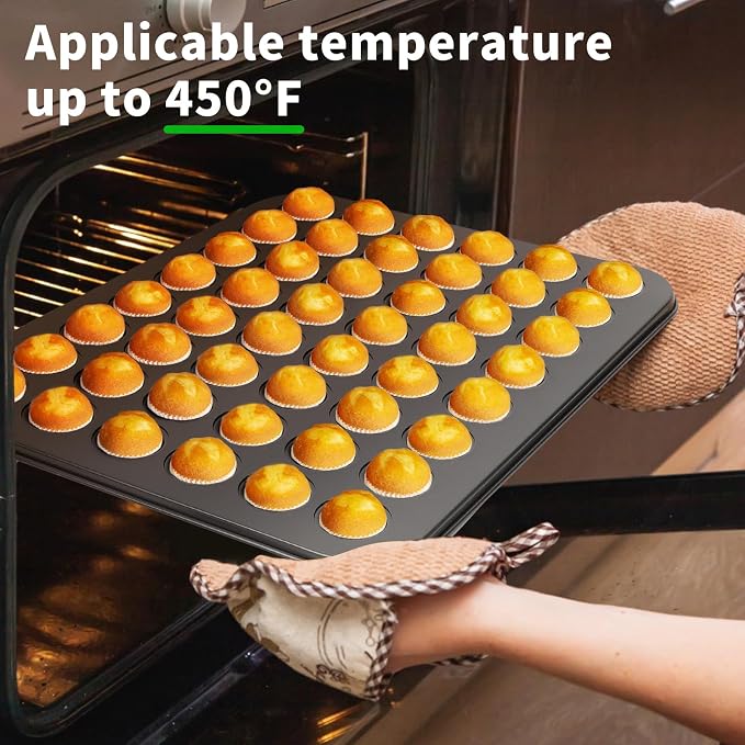 Beasea Nonstick Mini Muffin Pan 48 Cups, 2 Pack 48 Mini Small Tiny Cup Non Stick Muffin Baking Pan Tin Tray Carbon Steel Bakeware Individual Cupcake Baking Pan - Black