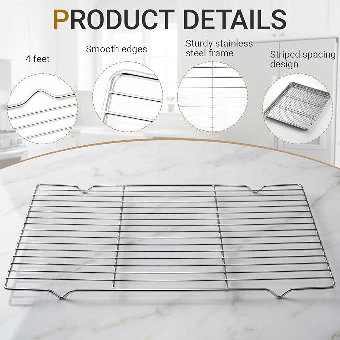 Lounsweer 2 Pack Cooling Racks, 10L x 18W x 1H Stainless Steel Wire Rack for Baking Sheet, Large Cookie Cooling Rack, Oven Safe Cooking Racks for Sheet Pan, Dishwasher Safe, Full Size