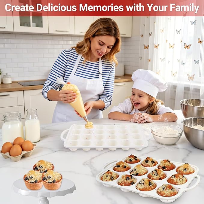 Redfly Silicone Muffin Pans for Baking 12 Cup with Metal Reinforced Frame, Nonstick 2Pack Regular Size Cupcake Pan, BPA Free Food Grade, Easy Release, Dishwasher Oven Freezer Safe for Egg Bite Molds