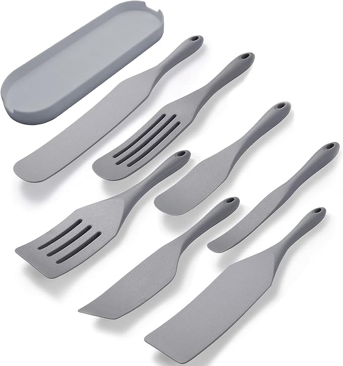 Tongjude Silicone Spurtle Set, Silicone Spatula Set, Heat Resistant Cooking Utensil for Nonstick Cookware, Serving，Baking, Whisking, Smashing, Scooping, Spreading, 8 Piece