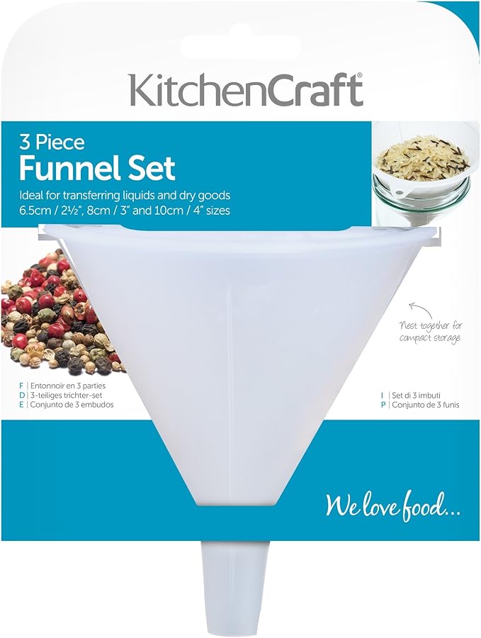 KitchenCraft Food-Grade Plastic Funnels (Set of 3) - White