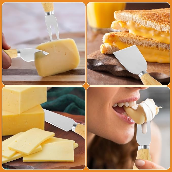 64Pcs Cheese Knives Bulk,Stainless Steel Cheese Knife Spreaders Set Butter Cutter Cheese Cutting Spatula Forks Wooden Handle Small Cheese Spreader Tool Cheese Knives for Charcuterie Board Christmas